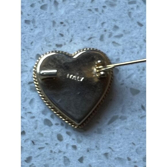 Heart-Shaped Italian Micro Mosaic Pin Brooch Gold-Tone Floral Design - Picture 6 of 8
